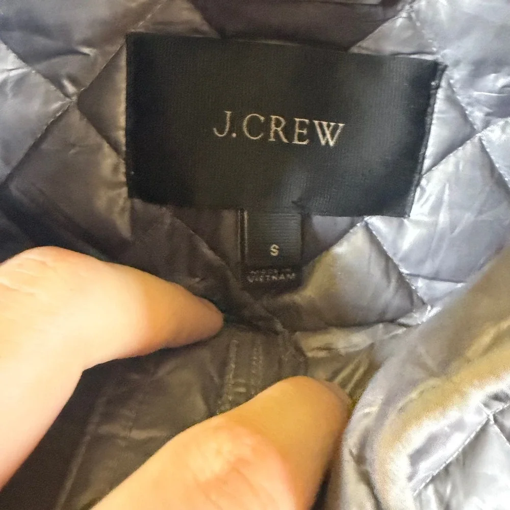 J.Crew Womens Gray Quilted Barn Jacket Gold Snap Front Diamond Quilt Small